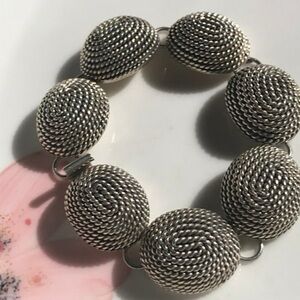 Vintage sterling silver textured dome bracelet Taxco 925 53 grams